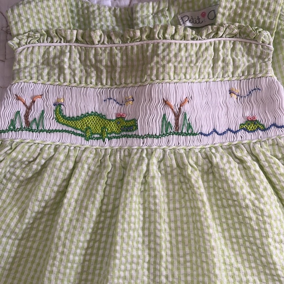 BOUTIQUE PETIT AMI 6 MONTHS SMOCKED EMBROIDERED NOAH'S ARK DRESS SET - Picture 3 of 7